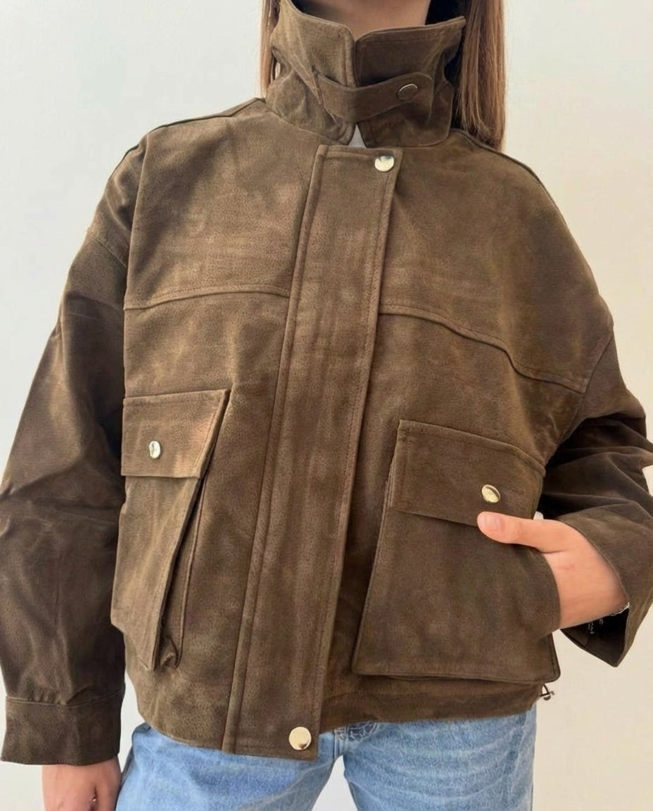 Cazadora Café Efecto Gamuza