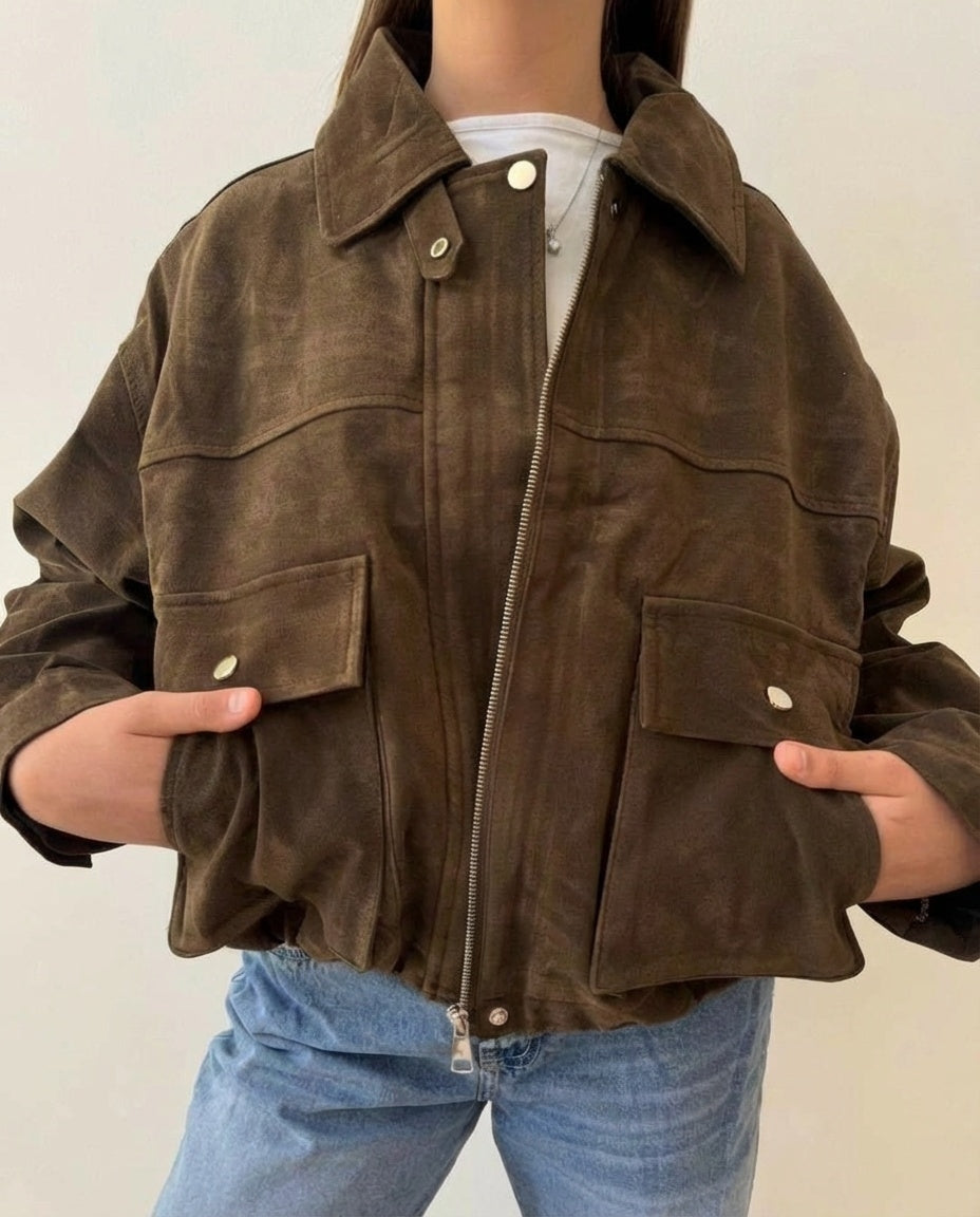 Cazadora Café Efecto Gamuza